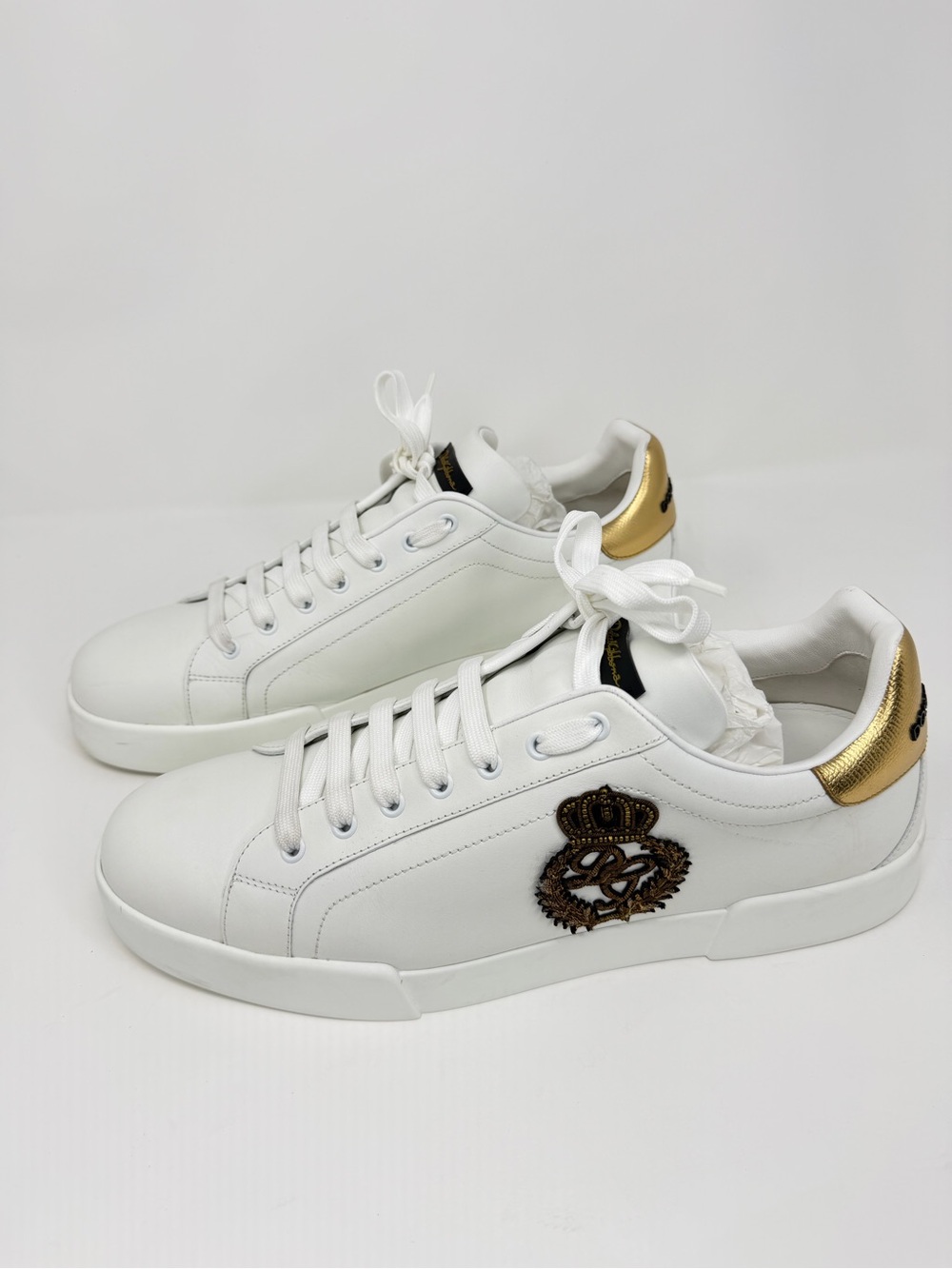 Dolce & Gabbana White Sneakers with Gold Heel Accent